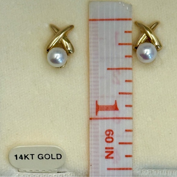 Van Dell 14K Gold Japanese Akoya Pearl Stud Earrings Vintage Mid Century NIB - Picture 11 of 14